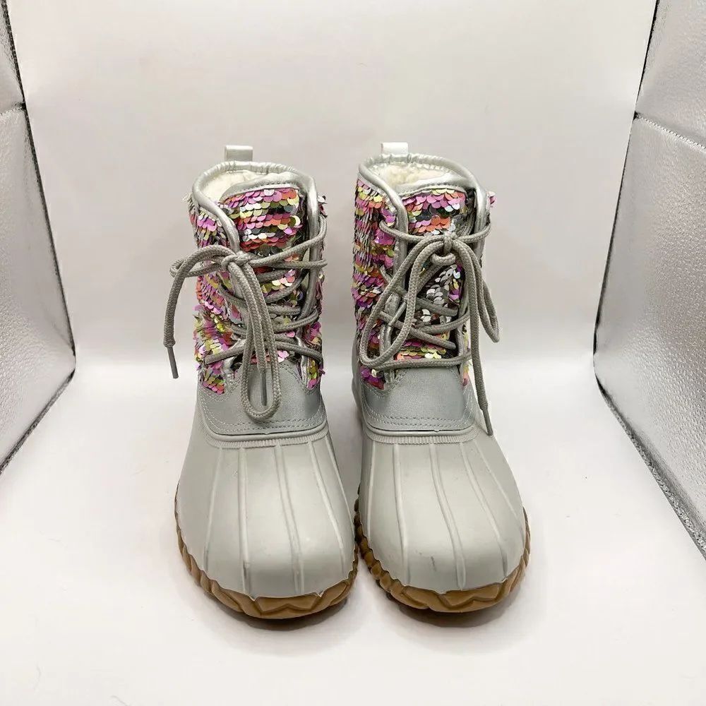 Olivia Miller Girls Flip Sequin Duck Boots, Size 2